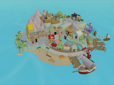 Low Poly Island in ocean Low-poly 3D model