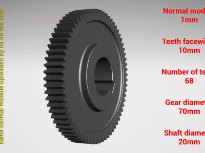 Cylindrical gear - paired - z68 m1 D70 d20 3D print model