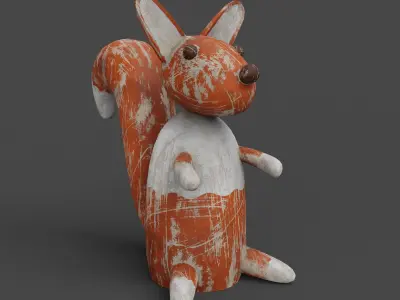 Wooden Squirrel Toy with Three Various Textures Set Low-poly 3D model