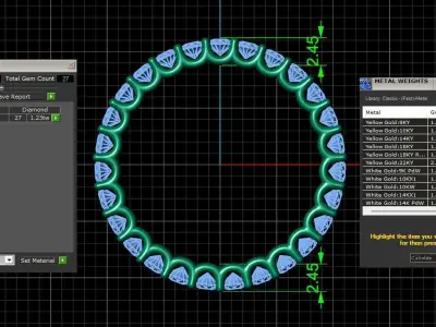 U Shaped Eternity Ring 2 point 3 mm stone size swiss 15 and EU55 3D print model