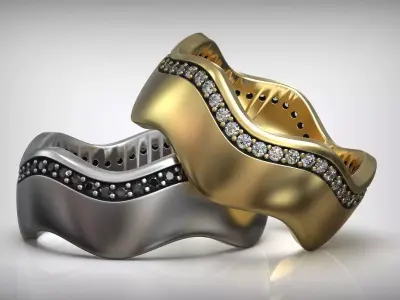 Waves Diamond Wedding Band 3D print model