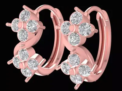 Elegant Floral Diamond Hoop Earrings for Women 2430 3D print model