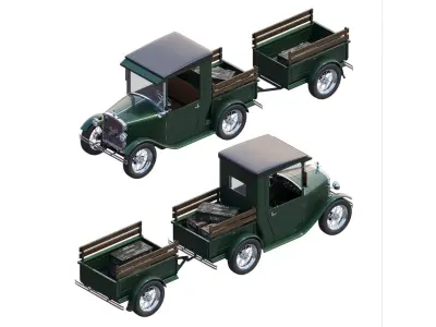 Children retro pedal car green 3D model