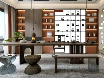 Chinese tearoom study room Low-poly 3D model