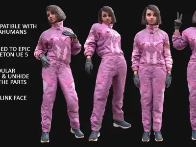 Woman - Winter Overalls - Modular - Rigged Low-poly 3D model