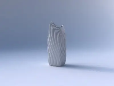 Vase double arc rectangle with wavy extruded lines 4 3D print model