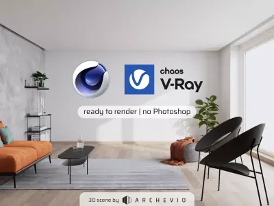 Small living room 03 - 3D interior scene for Cinema 4D and Vray 3D model