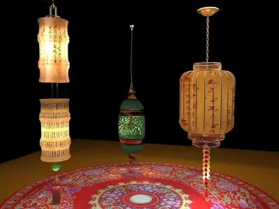 Chinese  red lantern  3D model 6