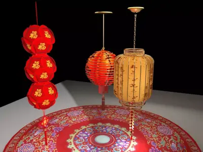 Chinese  red lantern  Low-poly 3D model purchase