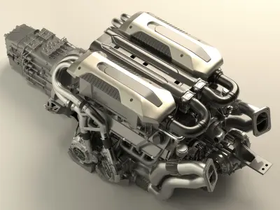 Bugatti W16 Engine - Chiron - Divo Low-poly 3D model