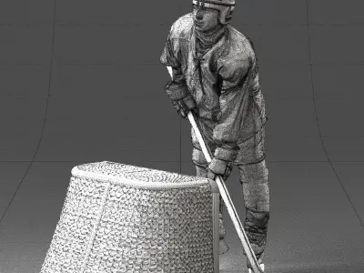 000296 3D Printable Hockey Player with Goal Sports Figurine 1014 3D print model