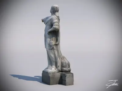 Statue 3 of woman with dog Low-poly 3D model