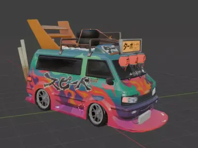 Stylized Turbo Drift Van Cyberpunk Vehicle Game Ready FBX 3D model
