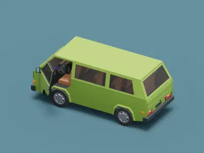 Stylized Cartoon Europe Van Game Asset Low-poly 3D model