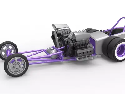 Front engine old school dragster with 2 V8 Scale 1 to 25 3D print model