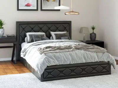 Bed - Sephora black leather 3D model