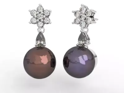 Elegant Flower Cluster Pearl Dangle Earrings 3D print model