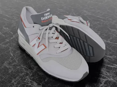 NEW BALANCE 997 3D SHOES - WHITE - RED Low-poly 3D model