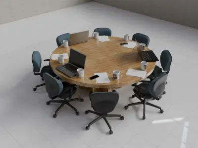 Modern Conference Room Table Setup Office Meeting Scene 3D model