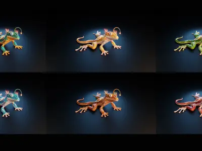 Fantasy Reptile rigged  x6 color variatios Low-poly 3D model