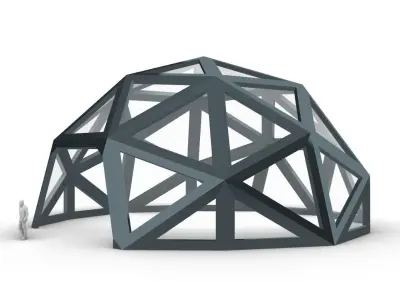 Geodesic Dome Large with Frame and Panels and Entryway 3D model