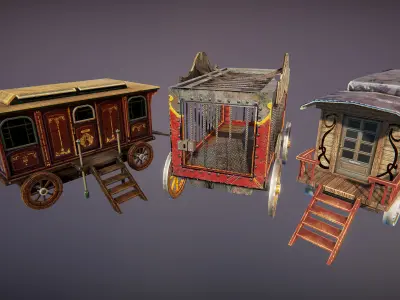 Horror circus vagons Low-poly 3D model