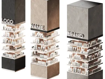 Columns rack with goods Square showcase cosmetics shelves 3D model