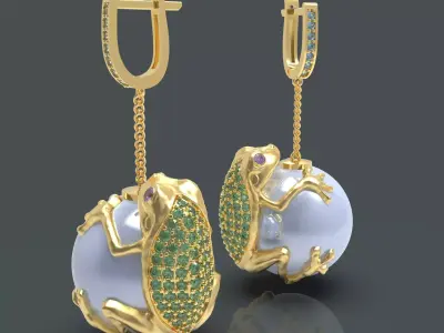 frog pearl earrings 3D printable model  3D print model
