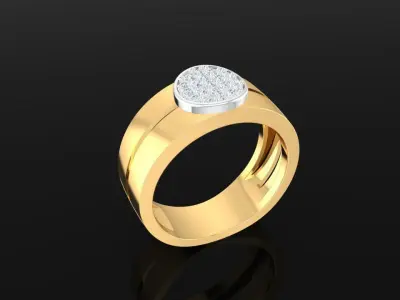 Gold Round Diamond Cluster Men Ring 3D Model  2336 3D print model