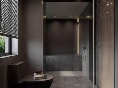 modern bedroom and bathroom interior scenes  3D model