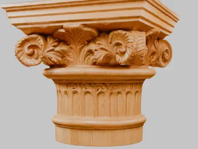 Corinthian Column Capital - White Marble Square 3D Model Low-poly 3D model