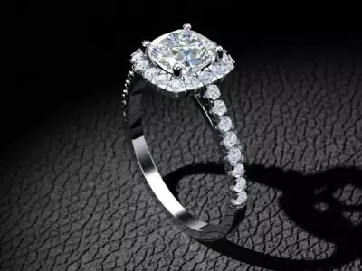 Halo Cushion Cut Engagement Ring  3D print model