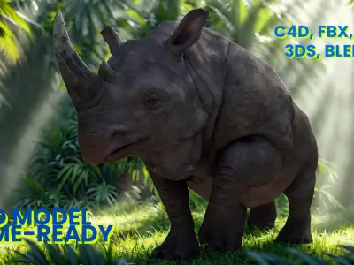 Realistic Rhino 3D Model  Game Ready  PBR Textured Low-poly 3D model