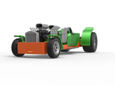 Pulling truck 2wd Hot rod with two V8 Scale 1 to 25 3D print model