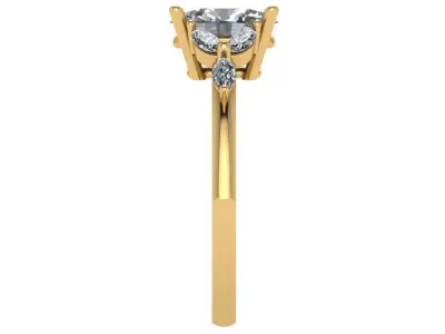 Oval shape prong ring with three marquise shaped stones on sides 3D print model