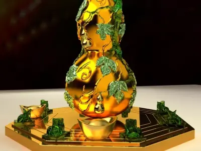 Chinese Gourd with Gold Ingot 3D model