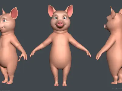 Stylized Cartoon Pig - Biped 3D model