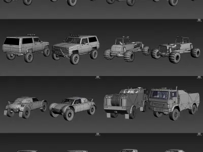 Off-road racing cars collrction Low-poly 3D model