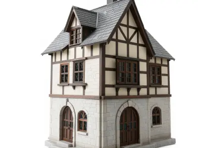 Medieval HalfTimbered House Model Pack for Realistic Rendering Low-poly 3D model