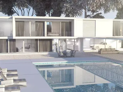Architecture modern house with swimming pool 3D model
