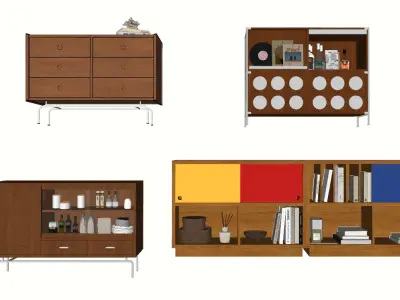 Wooden Storage Quartet 3D model