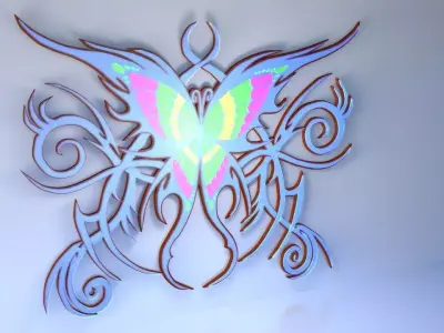 Lights colorful butterfly on wall Free 3D model