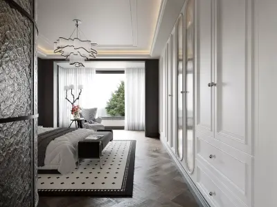 Luxury Black and White Master Bedroom 3D model