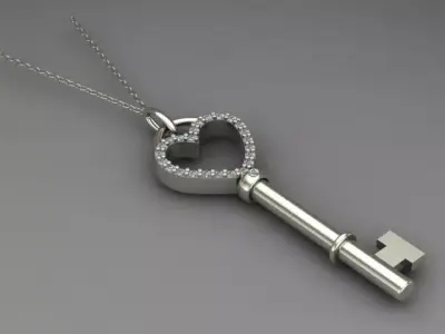 Heart Key Kolye Necklace Free 3D model