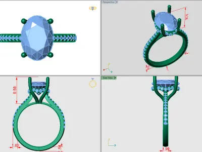 Oval cathedral solitaire with under halo 3D print model