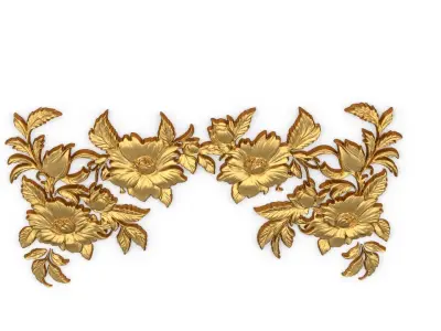 decor set wall panel flowers relief mural CNC 09 3D print model