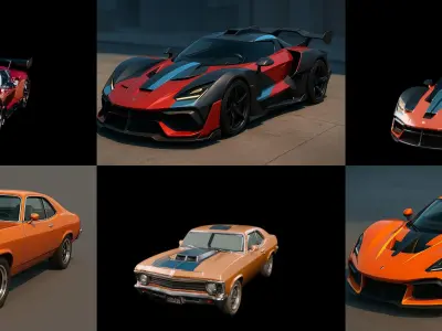 Sport Car bundle 6 pack 100 glb 3D model