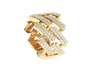 Diamond cuban link half band ring-1 3D print model