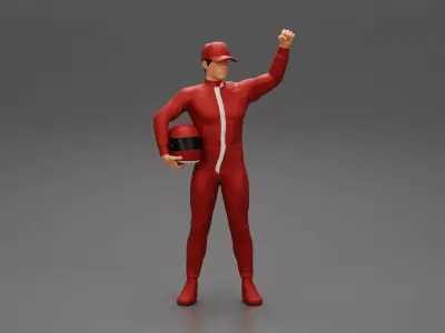 motorbiker celebrates and hold his helmet 3D print model