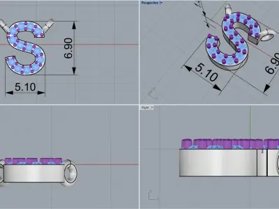 S initial pendant necklace model 696 3D print model